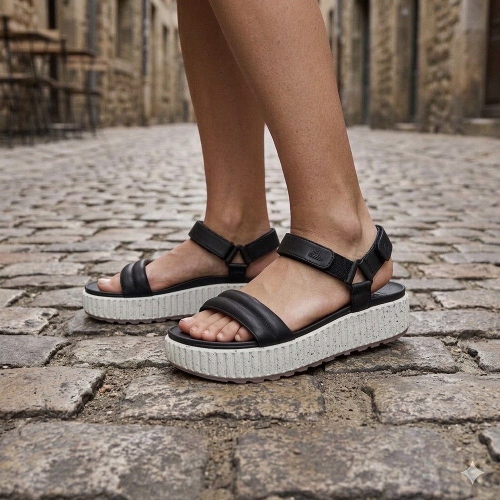 REEF Vista Higher Raya Sandals Blk/Wht Platform Speckled Lug Sole CJ6489 Size 8